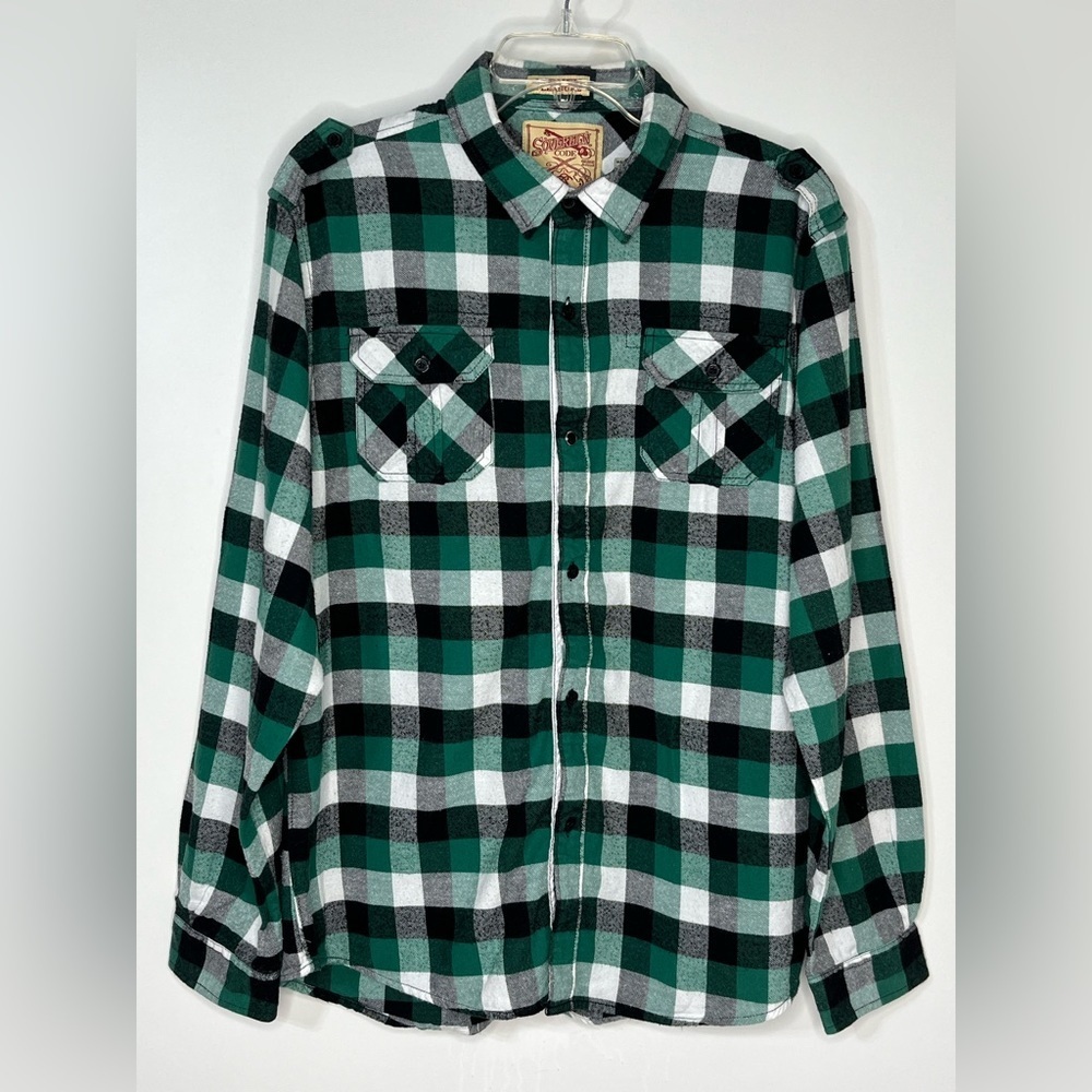 Sovereign Code Woven Pleasure Green Long Sleeve Flannel Button Up Mens Shirt XL